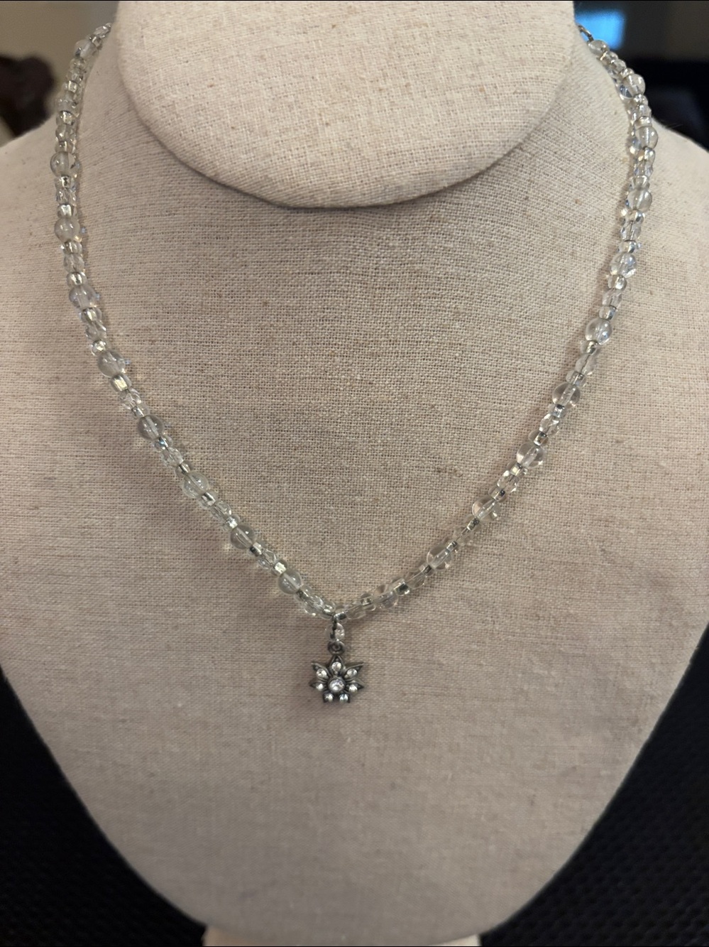 Signed Myka Crystal Beaded Necklace with crystal Star Charm